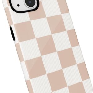 Stylish design, cute and beautiful checkered pattern phone case, slim and smooth hard shell plastic and silicone frame, tan/white