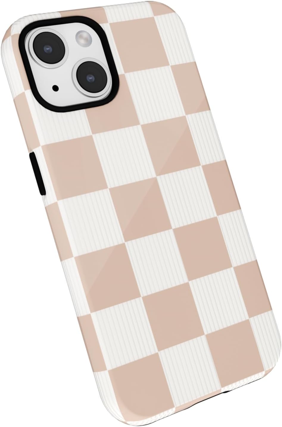 Stylish design, cute and beautiful checkered pattern phone case, slim and smooth hard shell plastic and silicone frame, tan/white