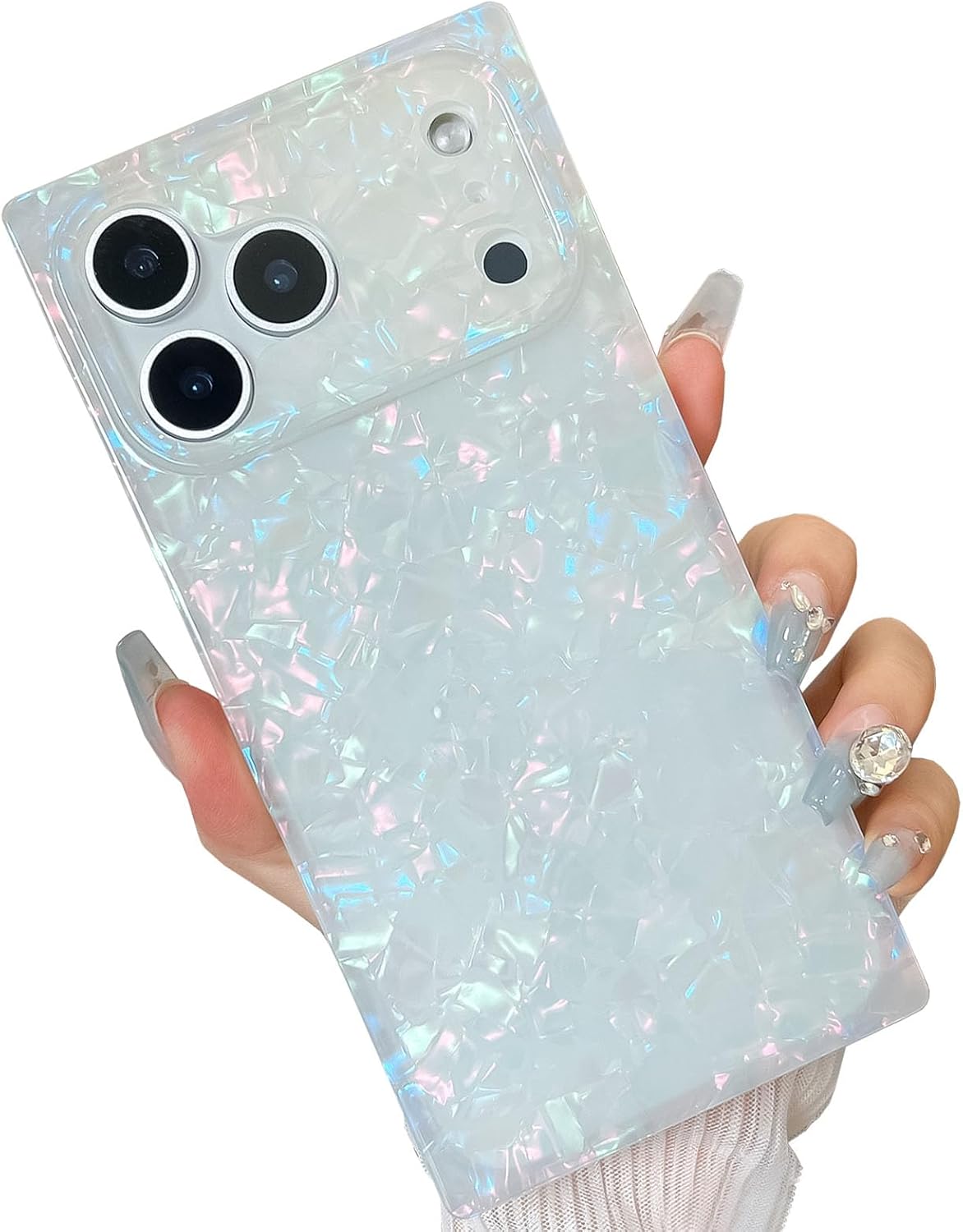 Elegant Pearl Pattern Phone Case with Rectangular Frame, Ultra-Thin Soft TPU Silicone Protective Frame