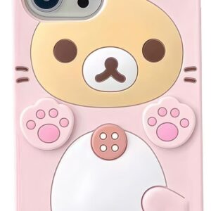 Cute kawaii 3D phone case, cartoon pink bear design, stylish and cool, soft TPU protective case, silicone case, suitable for girls, women and children, pink