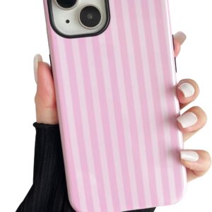 Compatible phone case, cute and stylish striped pattern phone case, suitable for women, shockproof soft TPU and hard PC material protective case - pink