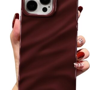Cute wavy water ripple pattern, suitable for girls/ladies, ultra-thin satin gloss soft silicone TPU frame shockproof protective phone case - burgundy