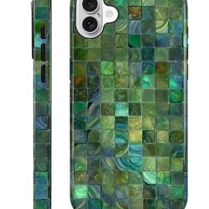 Green tone glass mosaic pattern design - mixed double-layer protective silicone + hard PC shockproof full-coverage ultra-thin anti-scratch protective case, unisex