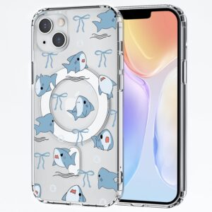 Magnetic Cute Bow Shark Phone Case, Cartoon Animal Transparent Phone Case, Compatible with Wireless Phones, Ultra-Thin Kawaii Ocean Phone Case, Anti-Yellowing and Shockproof Protective Case, Suitable for Women and Girls