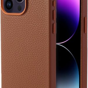 Genuine Leather Case - Premium Lychee-Grain Leather with Magnetic Grip - Brown
