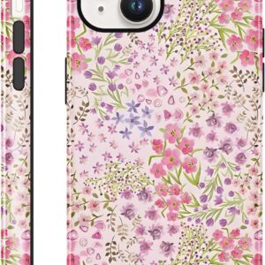 Cute pink flower pattern aesthetic phone case, shockproof 2-in-1 double-layer protective case, suitable for women/girls, exquisite design scratch-resistant and stylish phone case
