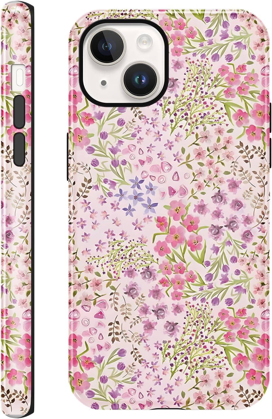 Cute pink flower pattern aesthetic phone case, shockproof 2-in-1 double-layer protective case, suitable for women/girls, exquisite design scratch-resistant and stylish phone case