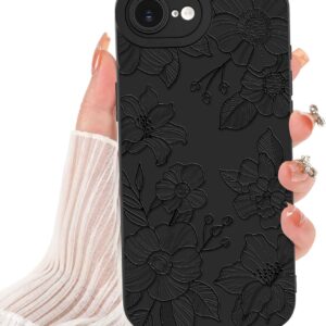Cute Floral Pattern Phone Case, Soft Ultra-Thin Shockproof TPU Protective Case, Scratch-Resistant, Lightweight and Durable, Black