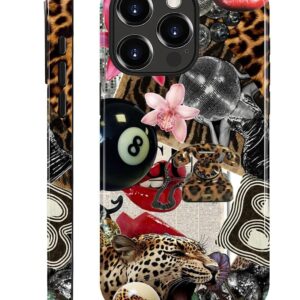 Compatible Phone Cases - Double-layer protection, hard shell with silicone lining, slim, scratch-resistant and shockproof, unisex - Leopard print retro patchwork