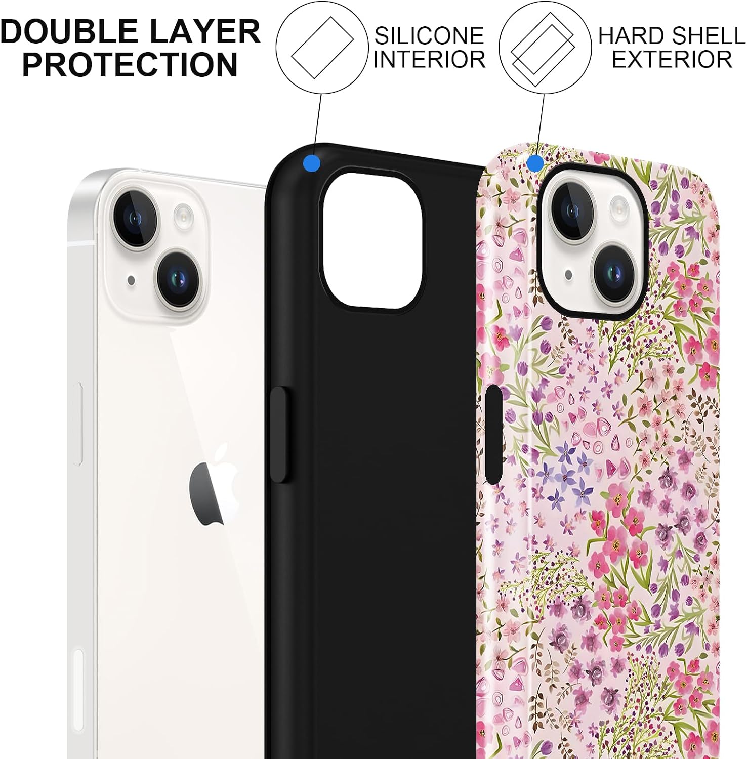 Cute pink flower pattern aesthetic phone case, shockproof 2-in-1 double-layer protective case, suitable for women/girls, exquisite design scratch-resistant and stylish phone case - Image 2