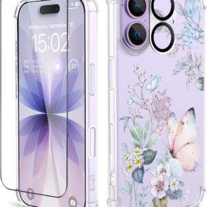 Includes screen protector and camera lens protector, floral pattern design, transparent, soft, shockproof, ultra-thin floral phone case