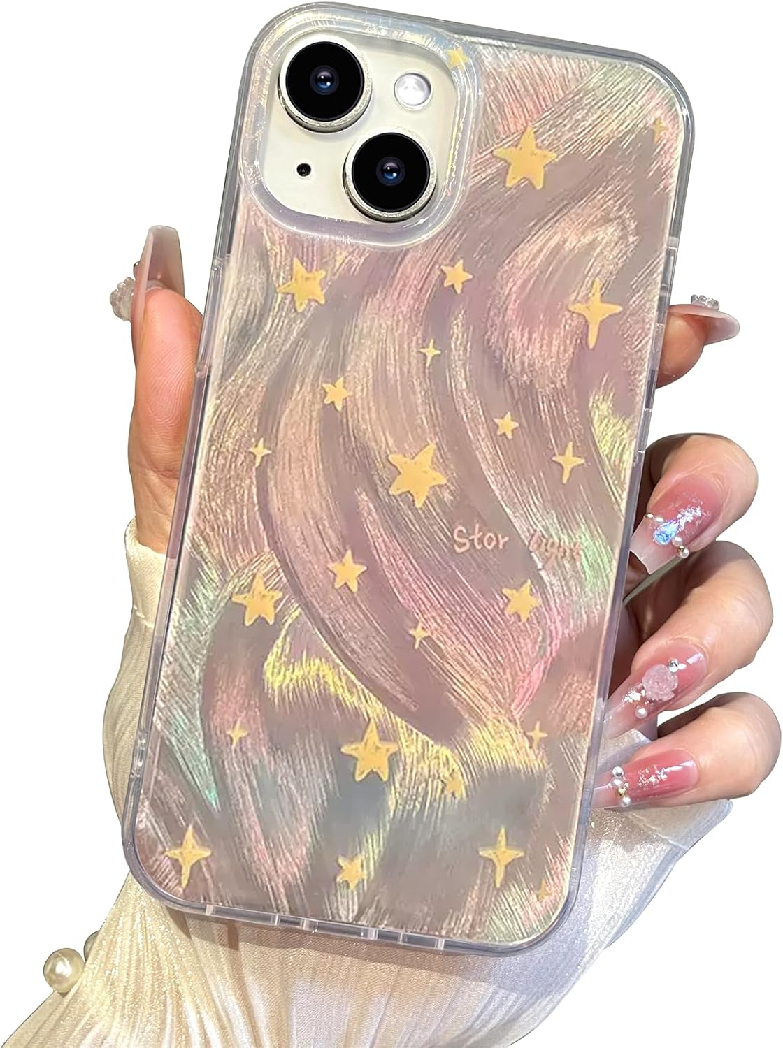 Hard phone case - ultra-thin holographic shiny gradient star shape, PC material shockproof design