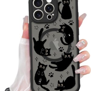 Cute Magnetic Phone Case, Black Cat Pattern Design, Suitable for [Compatible] Phones, Unisex, Soft Frame, Hard Back, Cute Animal Protective Phone Case