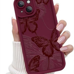 Creative butterfly pattern design, soft silicone shockproof and scratch-resistant phone case (burgundy butterfly pattern)