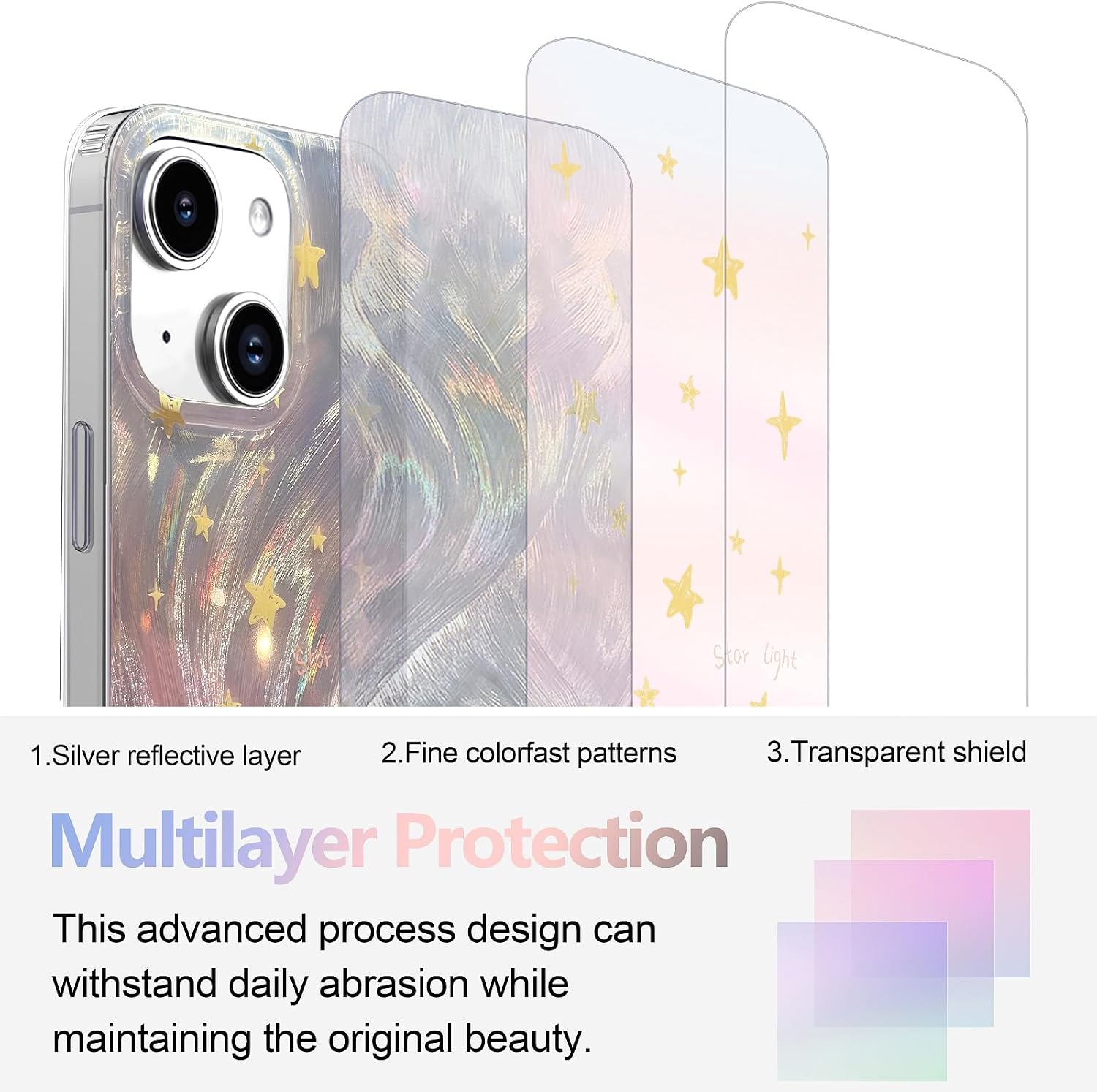 Hard phone case - ultra-thin holographic shiny gradient star shape, PC material shockproof design - Image 2