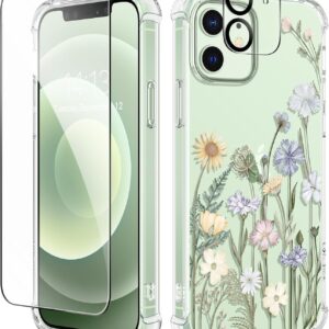With screen protector + camera protector, transparent flexible TPU shockproof protective case, women's floral pattern phone case, 6.1-inch (vibrant spring)