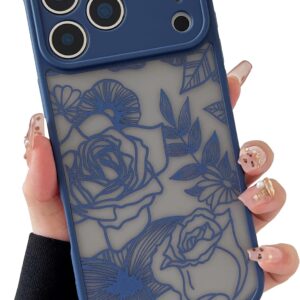 Floral rose cute phone case, suitable for 6.9-inch phones, beautiful pattern print for women and girls ultra-thin TPU frame shockproof protective case, dark brown and blue