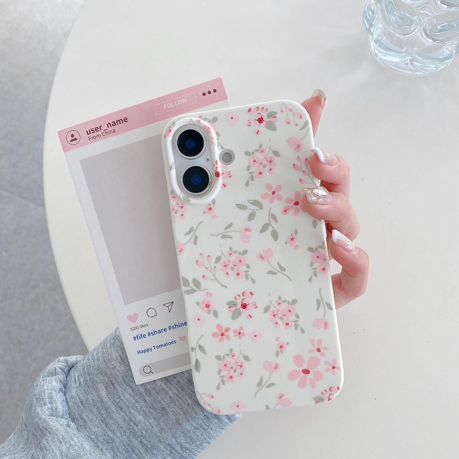 Cute pink floral pattern, beautiful and elegant, camera bump protection, soft and slim TPU shockproof case, suitable for girls and women - Pink - Image 2