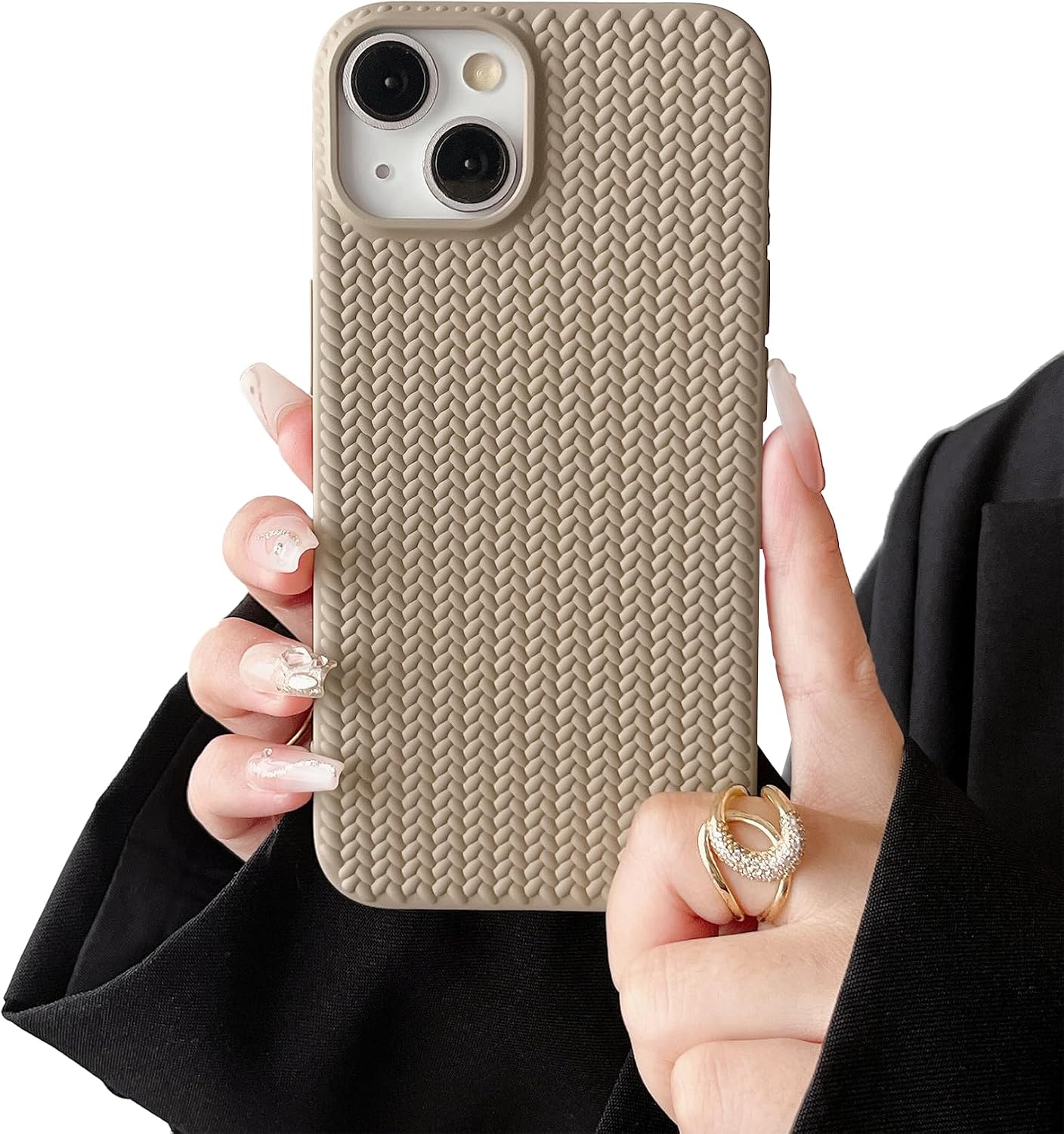 Phone Case - Cute 3D Woven Solid-Color Design - Soft TPU Drop Protection - Light Brown